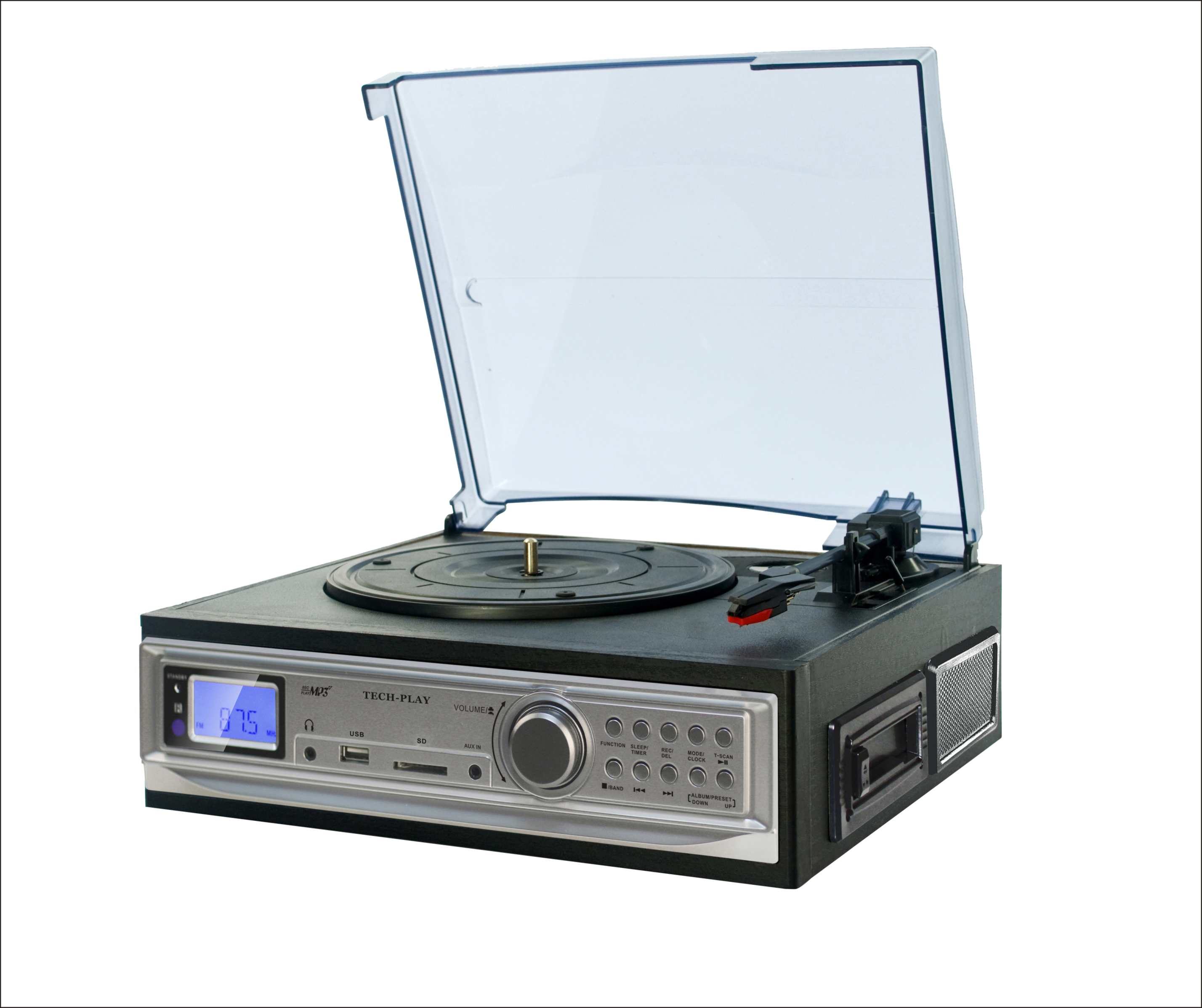 TechPlay ODC19 BK, 3-Speed Turntable & Cassett player W/SD USB,